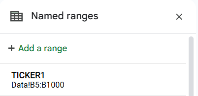 Figure 11: Specifying a Named Range in Google Sheets.