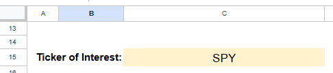 Figure 19: Define a cell that will hold a "Ticker of Interest".